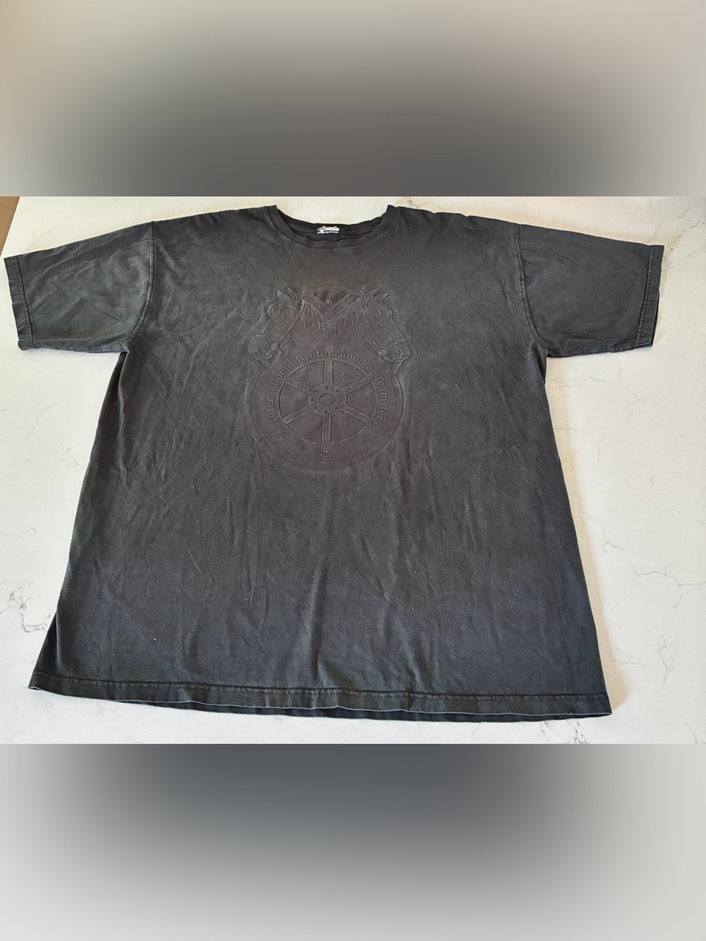 VTG Teamsters Union Embossed 3D Logo T Shirt Men XL Faded Black Acid Wash USA